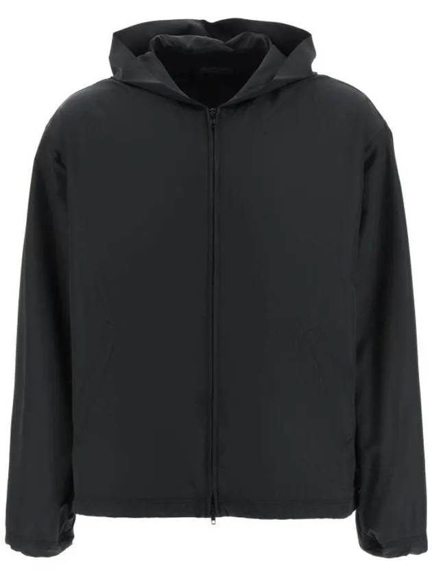 Balenciaga Logo Print Hooded Windbreaker Black