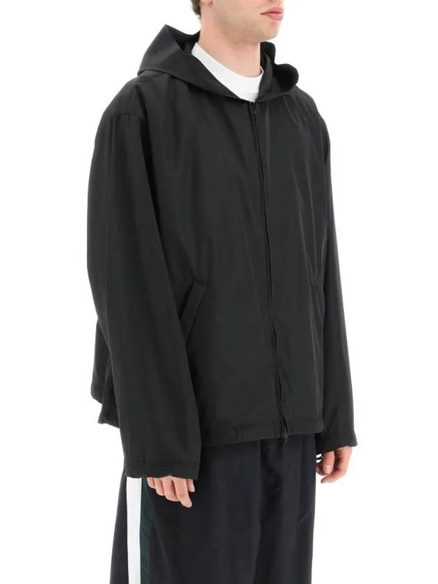 Balenciaga Logo Print Hooded Windbreaker Black