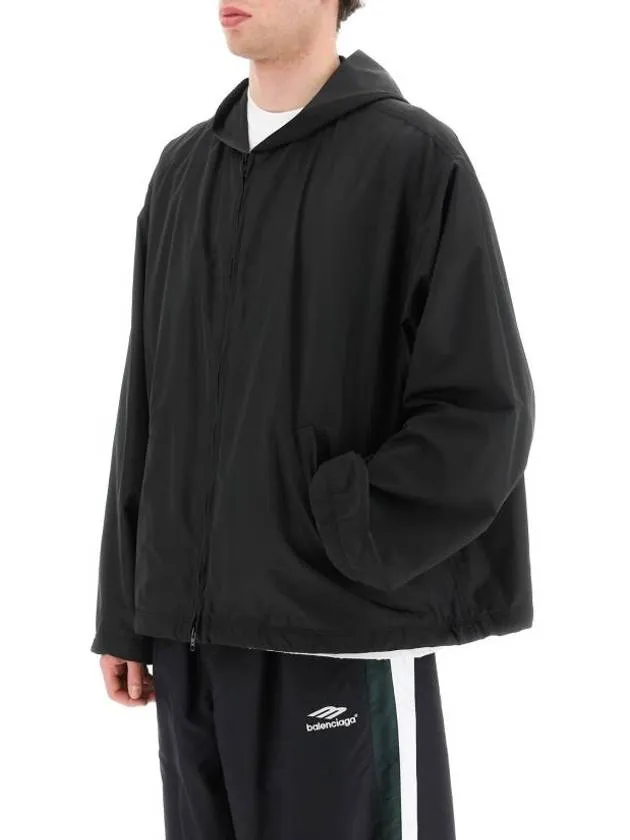 Balenciaga Logo Print Hooded Windbreaker Black