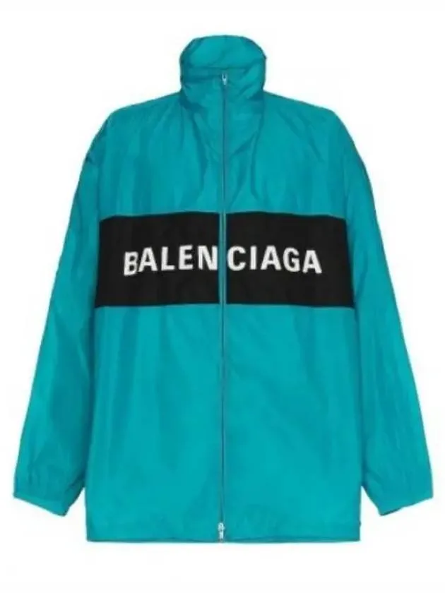 Balenciaga Logo Print Nylon Windbreaker Blue