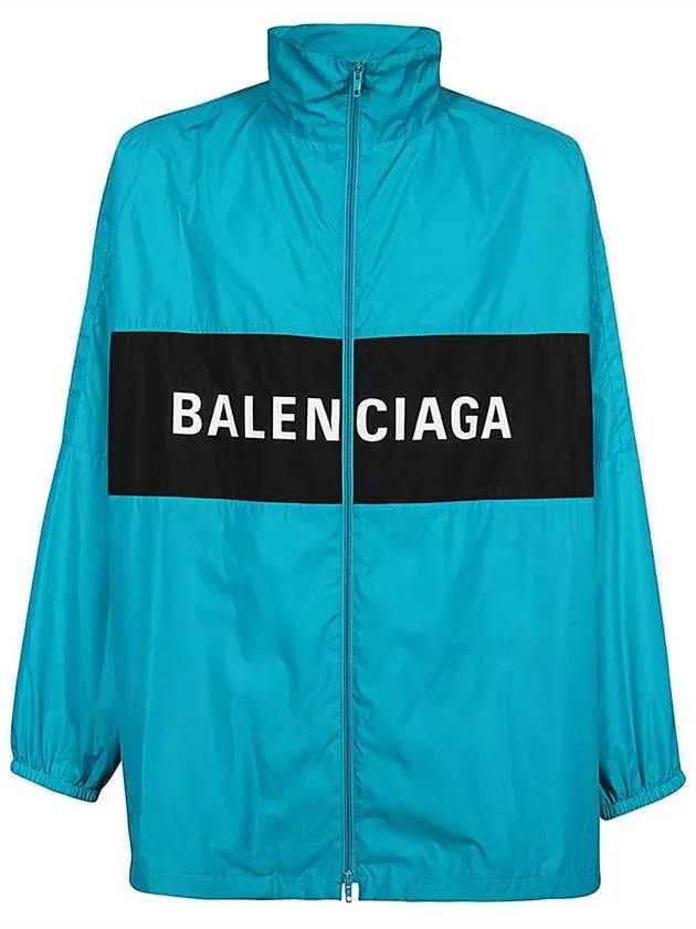 Balenciaga Logo Print Nylon Windbreaker Blue