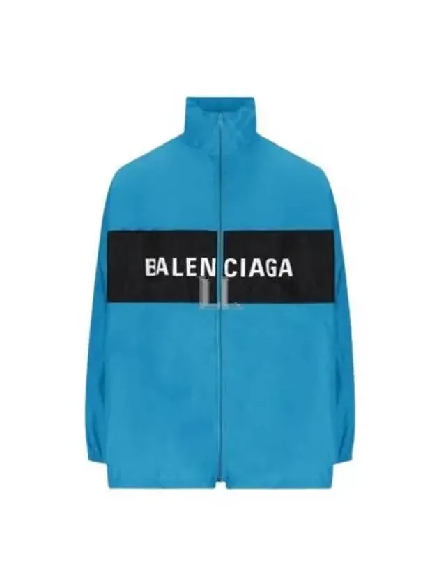 Balenciaga Logo Print Nylon Windbreaker Blue