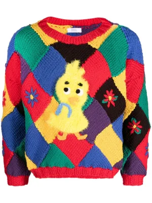 Bird-Appliqu Colour-Block Jumper