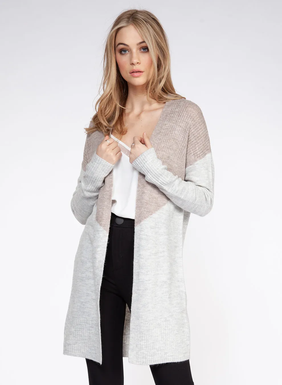 Black Tape LS Color Block Open Cardigan