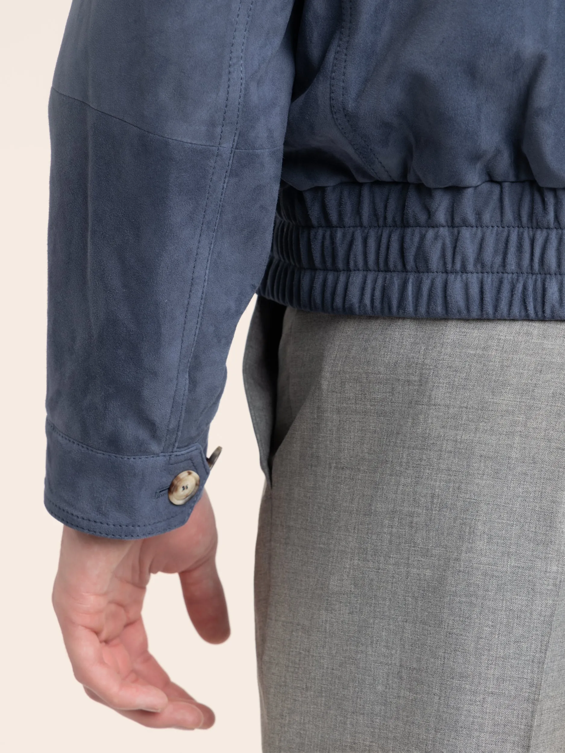 Blue Suede Bomber Jacket