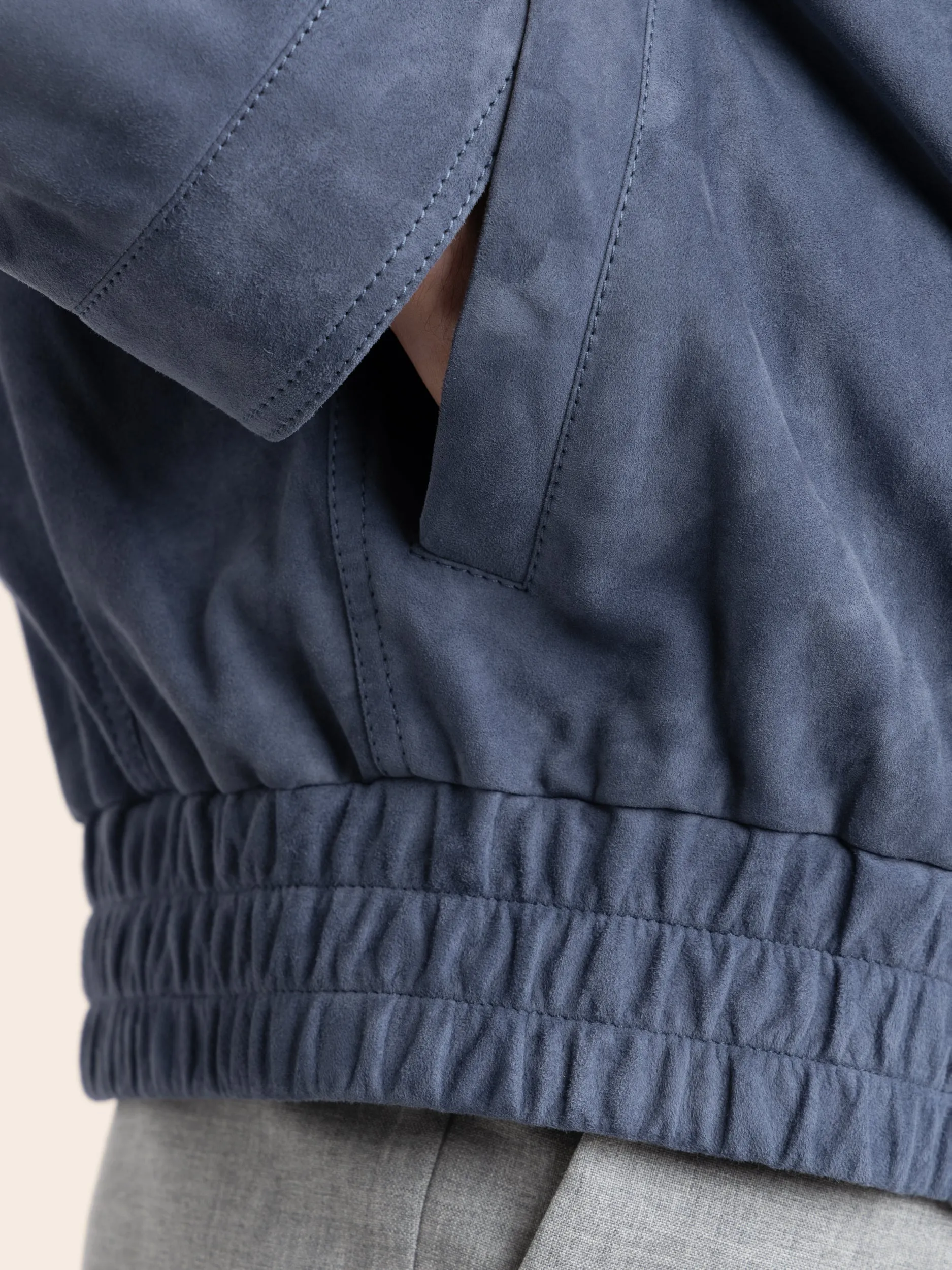 Blue Suede Bomber Jacket