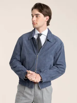 Blue Suede Bomber Jacket