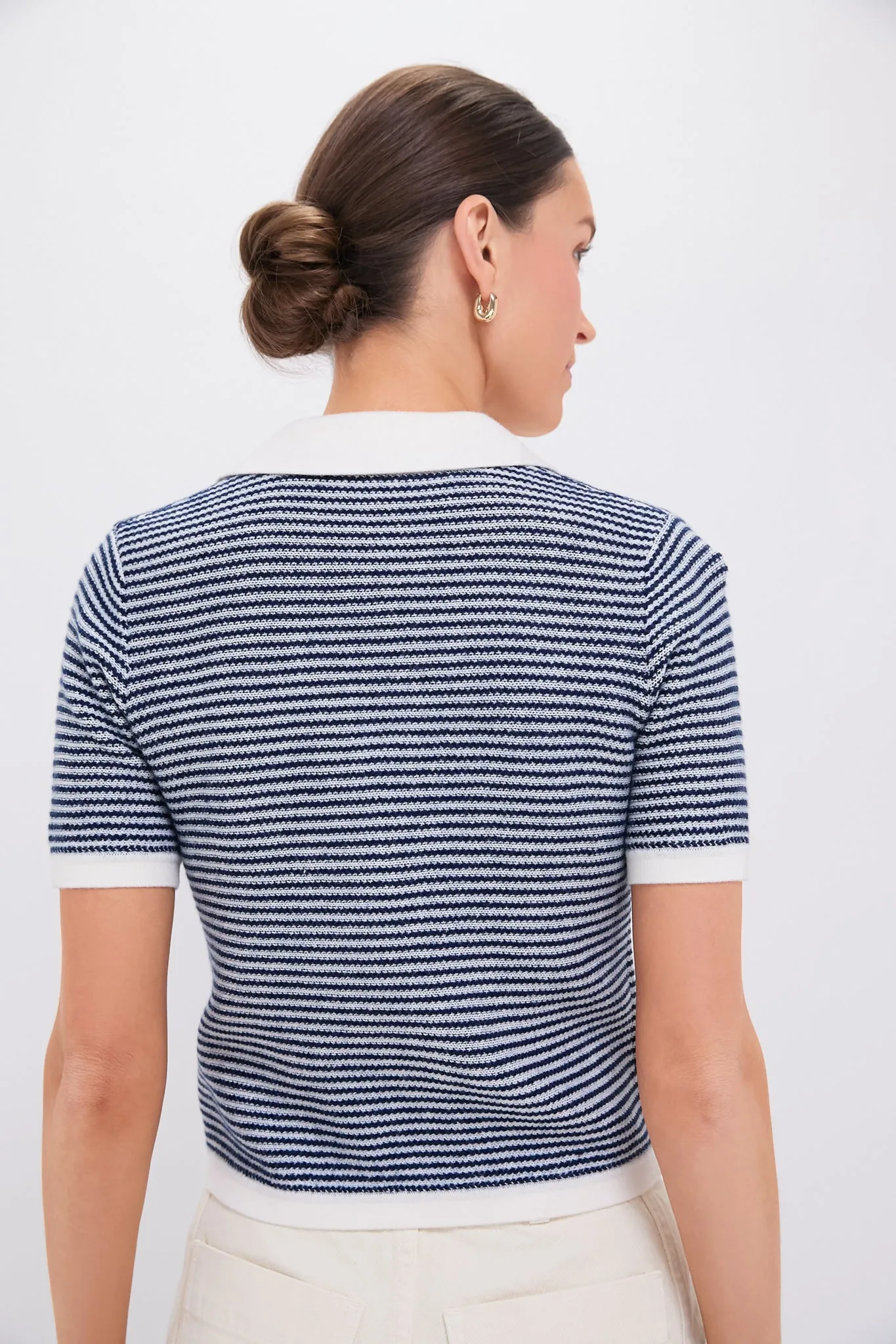 Blue White Stripes Wool Stripe Polo Shirt