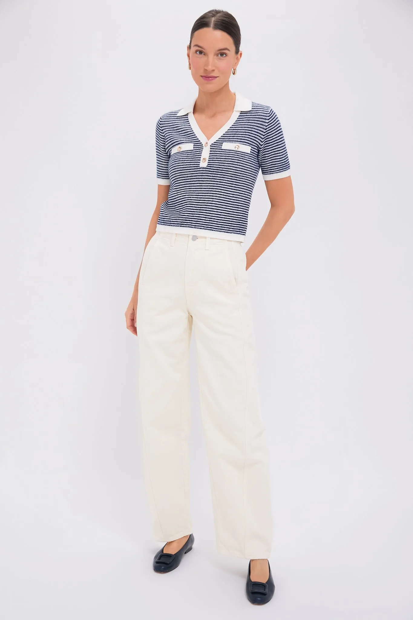 Blue White Stripes Wool Stripe Polo Shirt