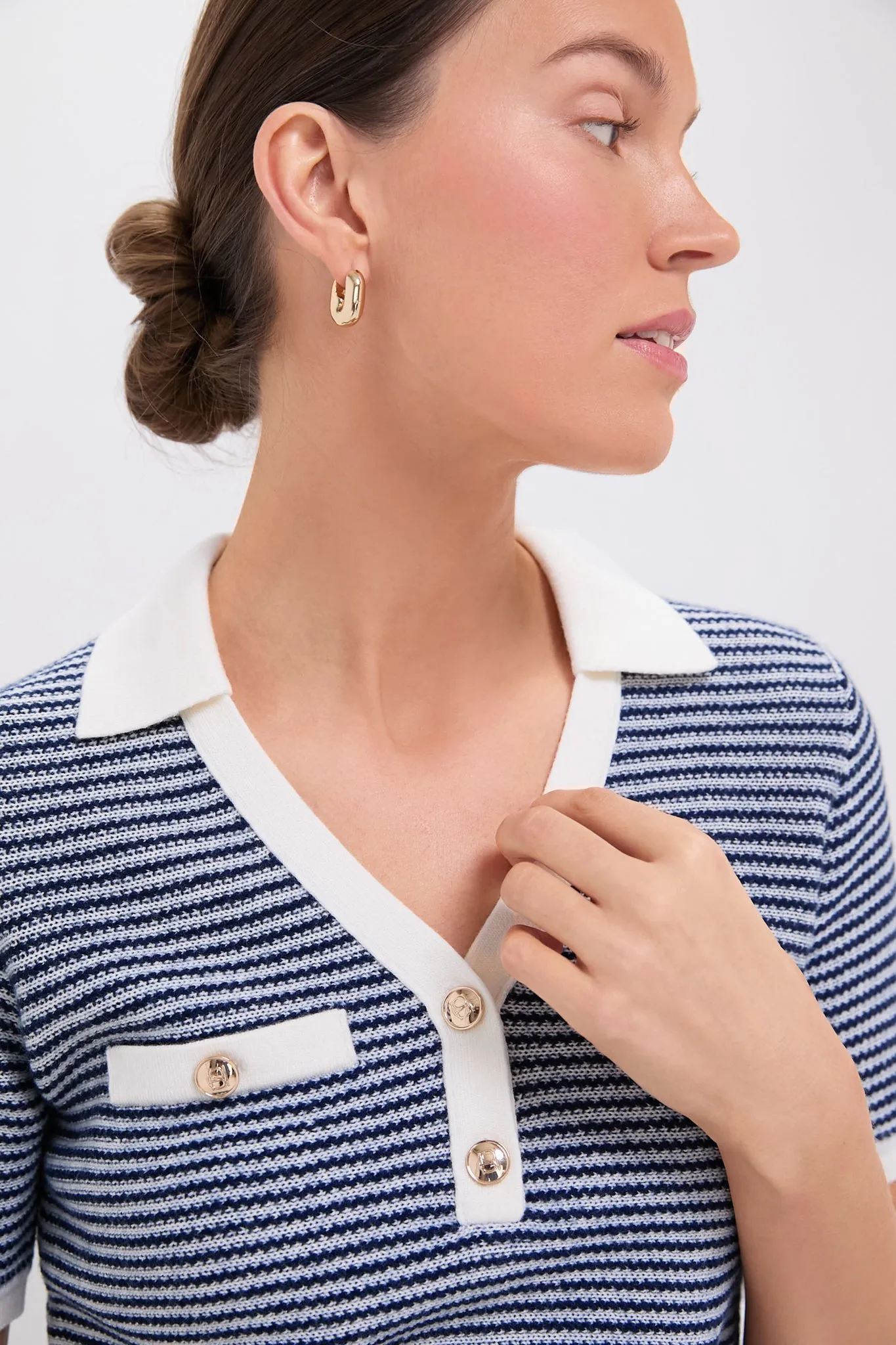 Blue White Stripes Wool Stripe Polo Shirt