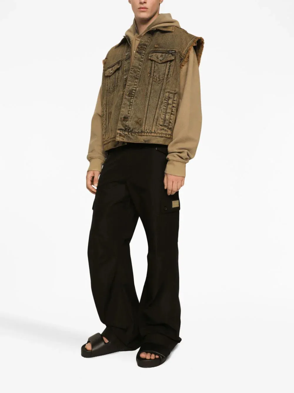Cargo-Pocket Logo-Plaque Cotton Trousers