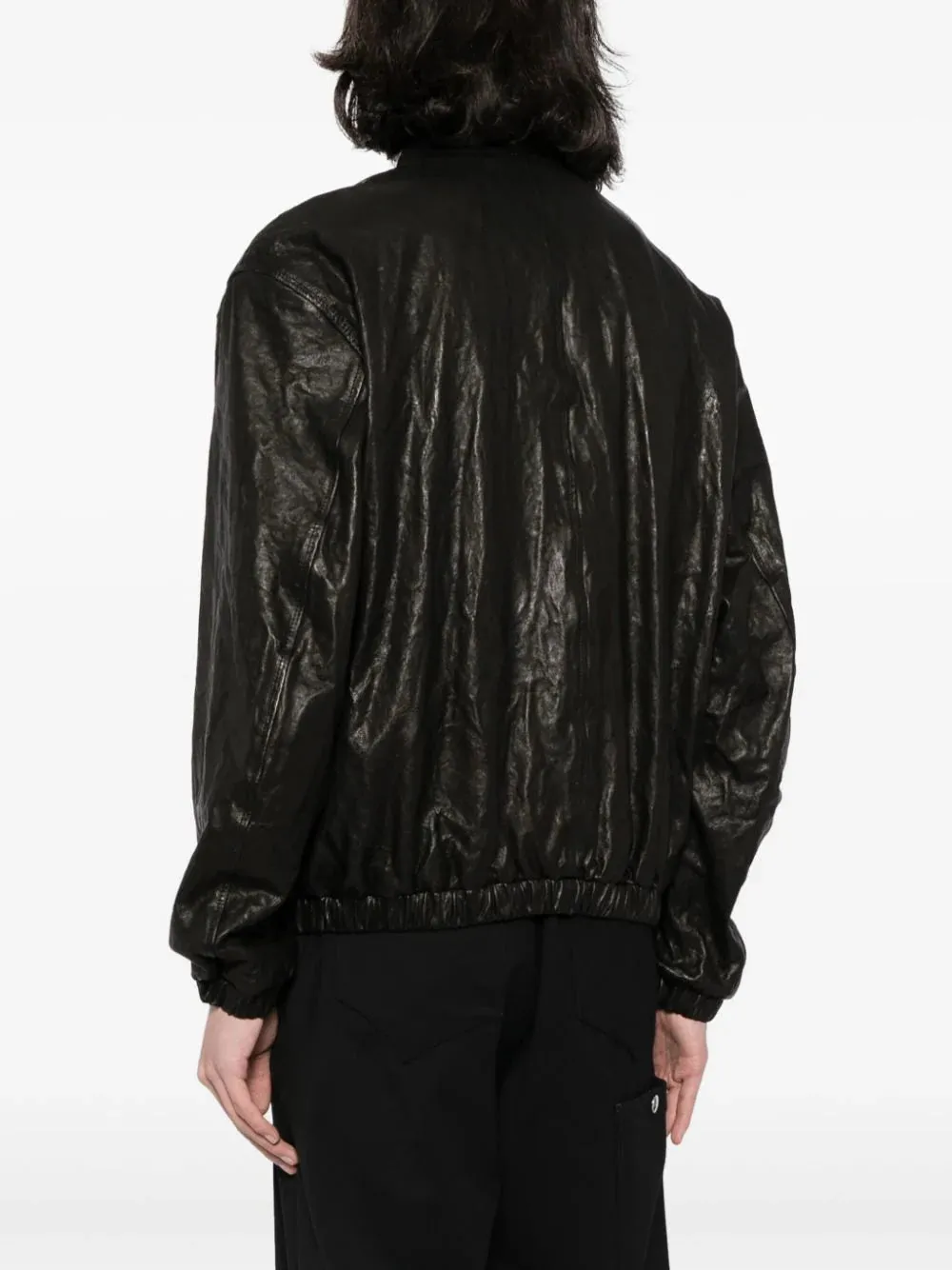 Crinkled Leather Bomber Jacket