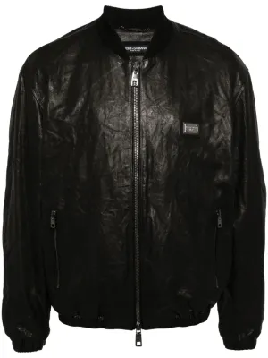 Crinkled Leather Bomber Jacket