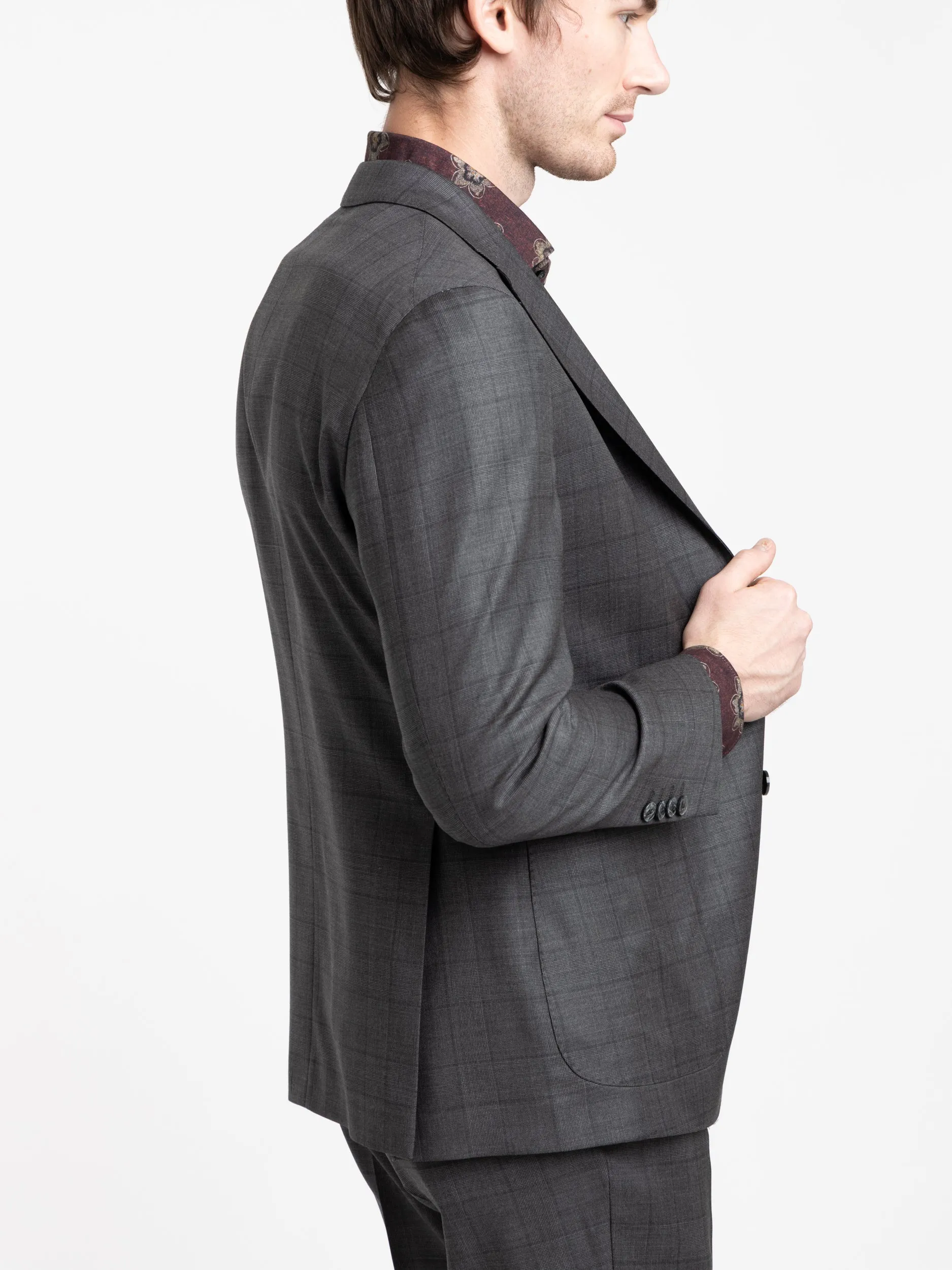 Dark Grey Check Wool Suit