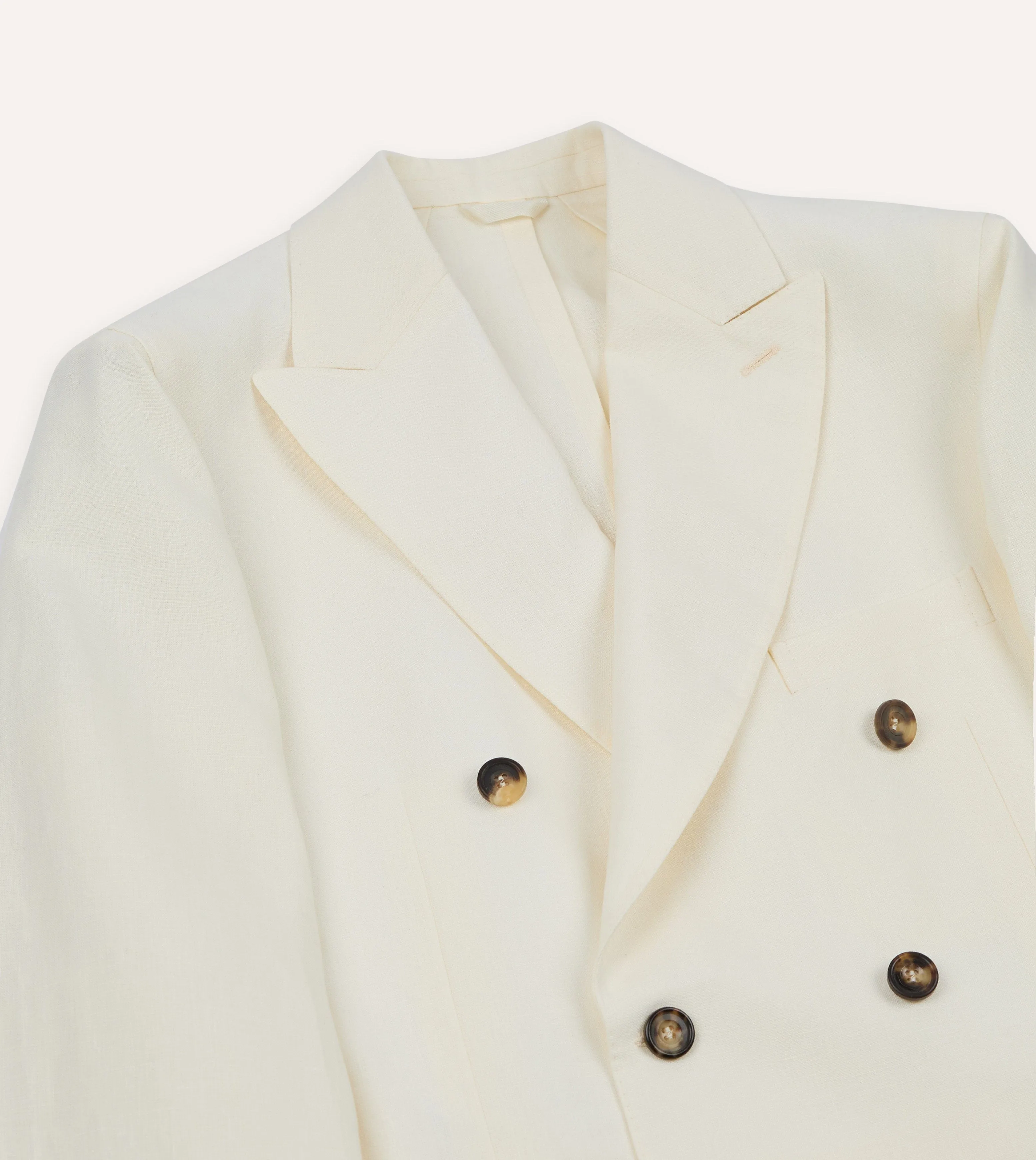 Ecru Linen Double-Breasted Tailored Jacket