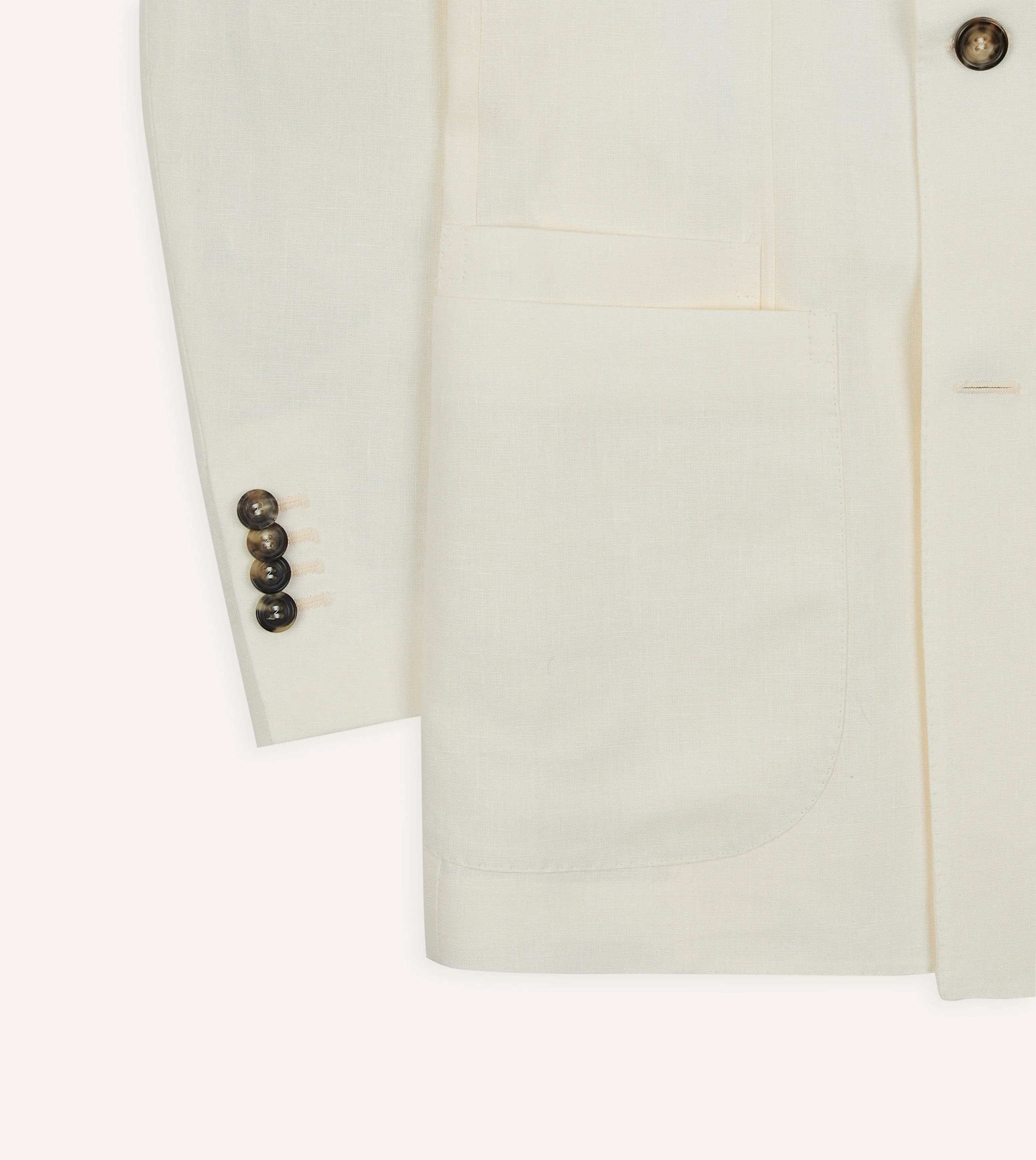 Ecru Linen Double-Breasted Tailored Jacket