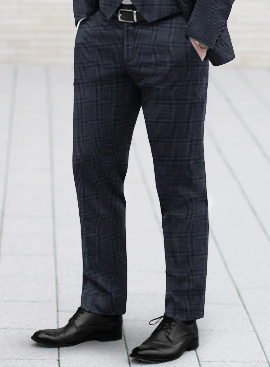 Hardy Minnis Dark Blue Checks Wool Pants
