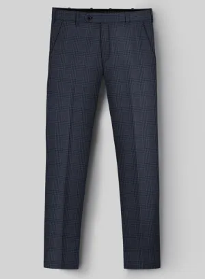 Hardy Minnis Dark Blue Checks Wool Pants