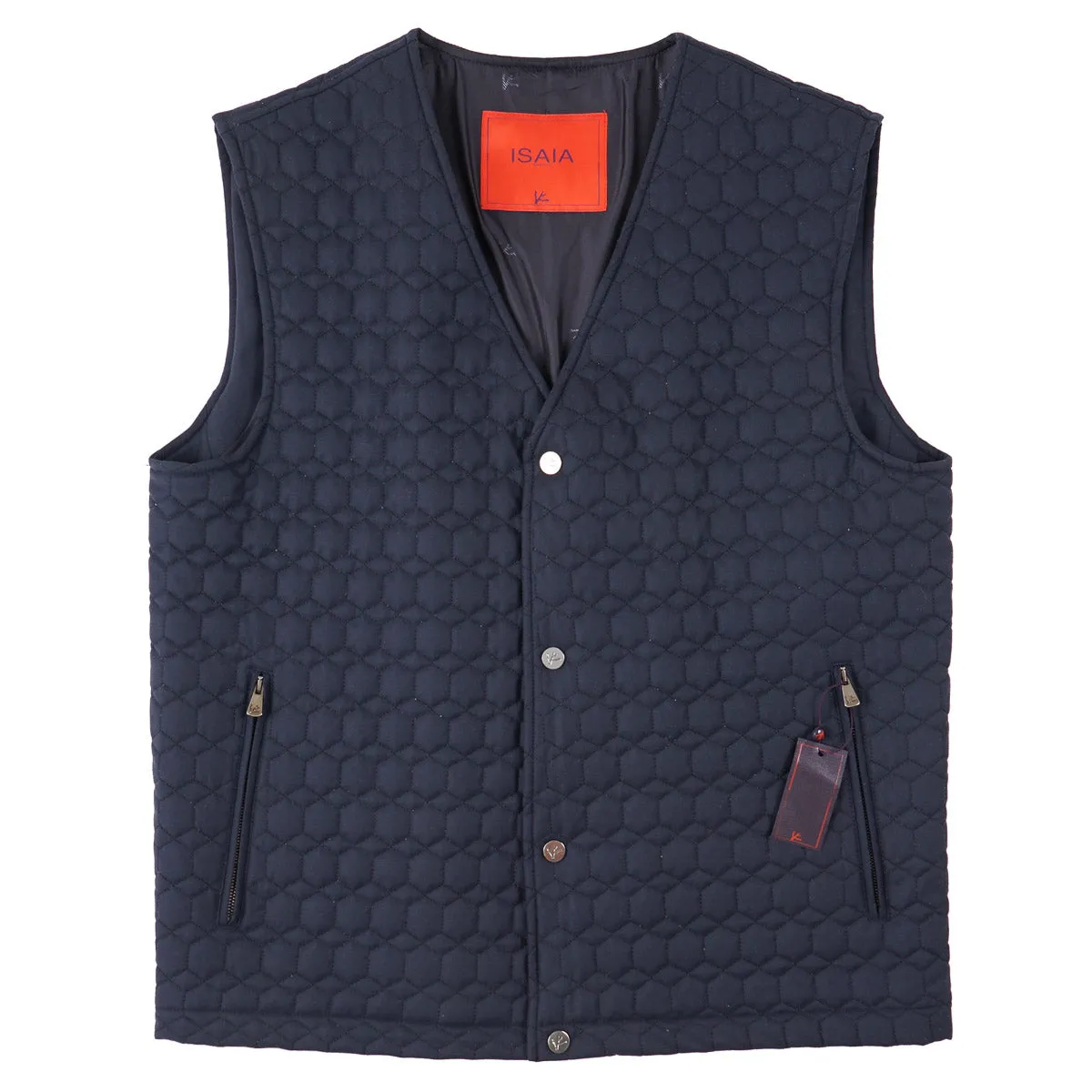 Isaia Geometric Quilted Padded Wool Vest