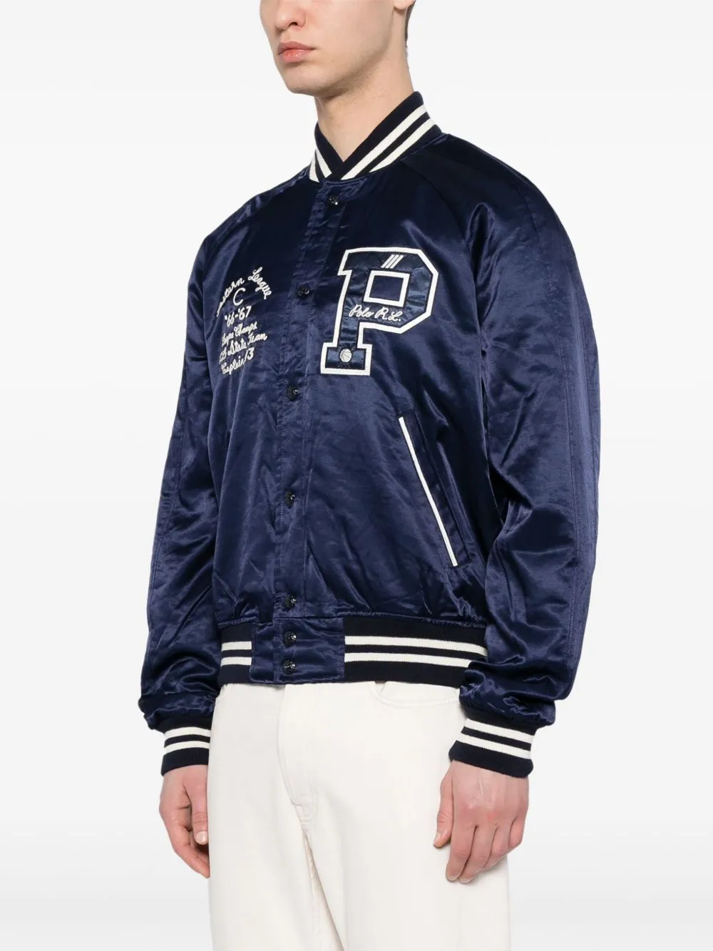 Logo-Appliqu Satin Bomber Jacket