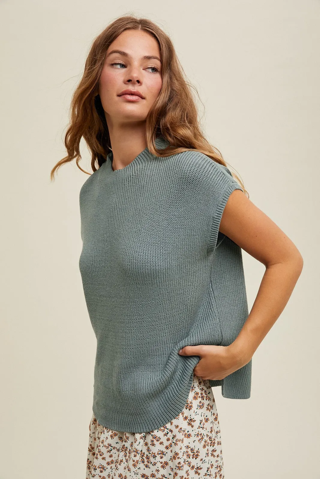 Mock Neck Sweater Top - Mint