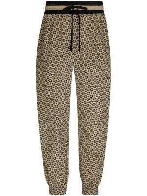 Monogram-Pattern Print Silk Trousers