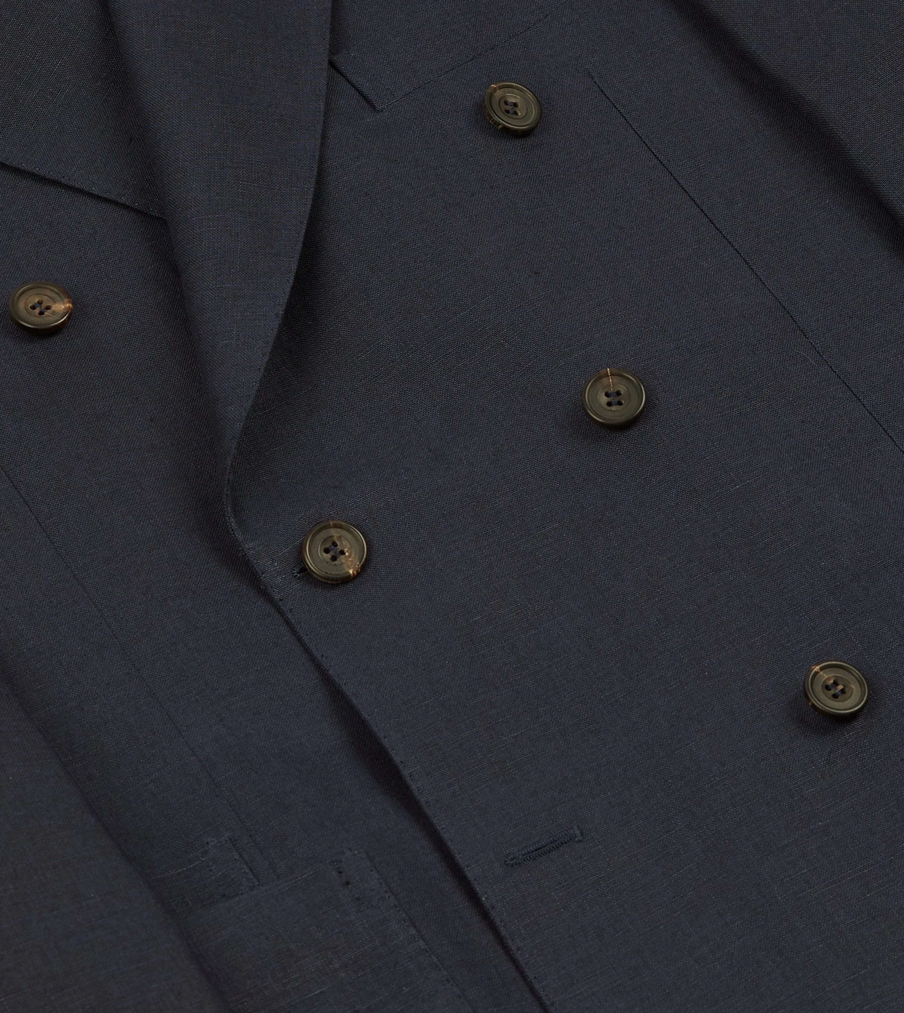 Navy Linen Double-Breasted Tailored Jacket