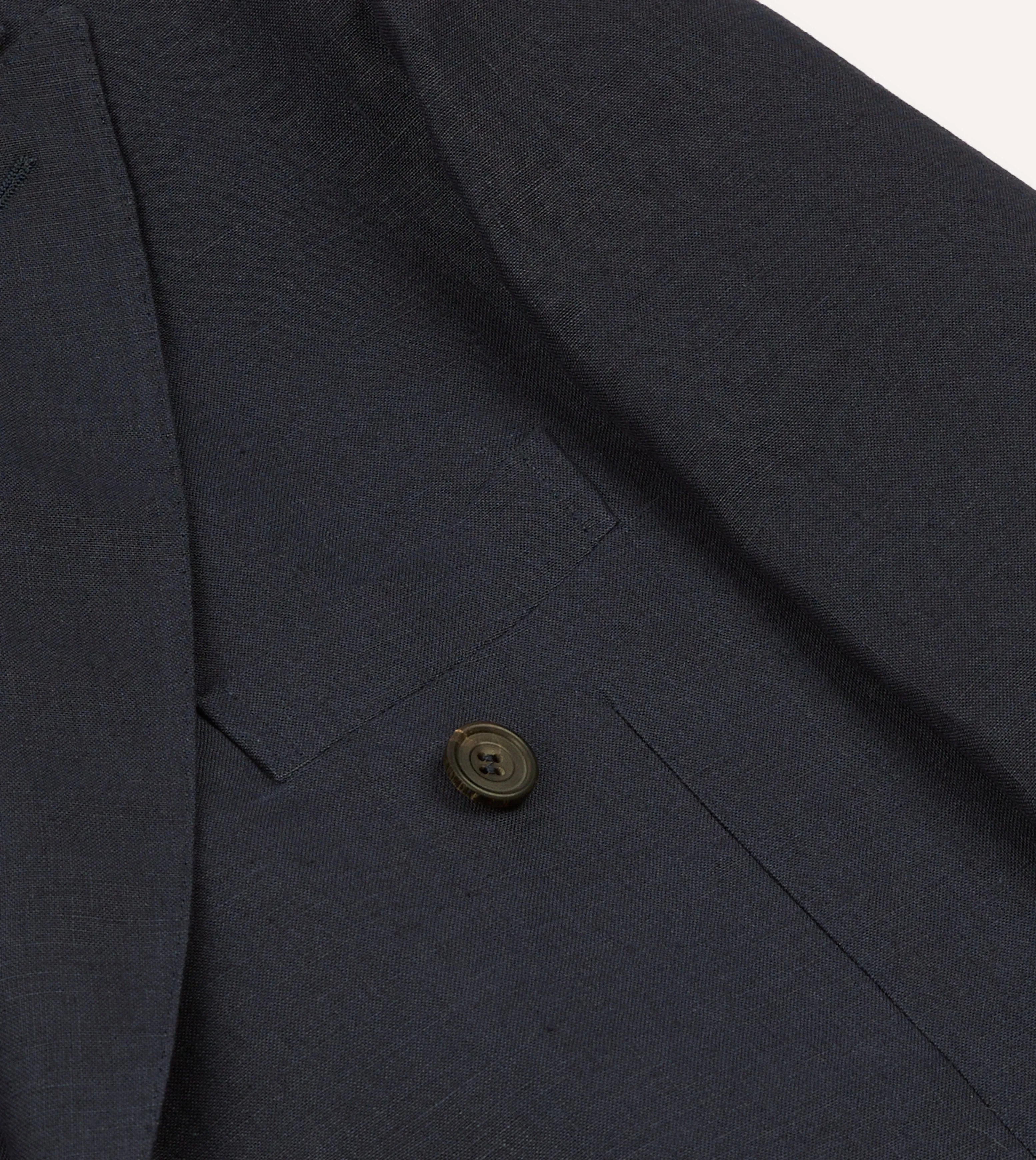 Navy Linen Double-Breasted Tailored Jacket