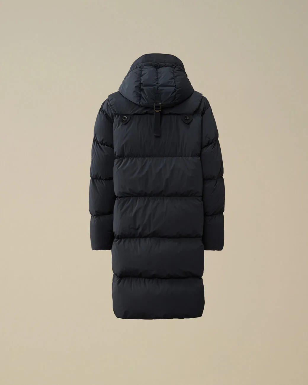 Nycra-R Buttoned Hood Long Down Jacket Black Sand
