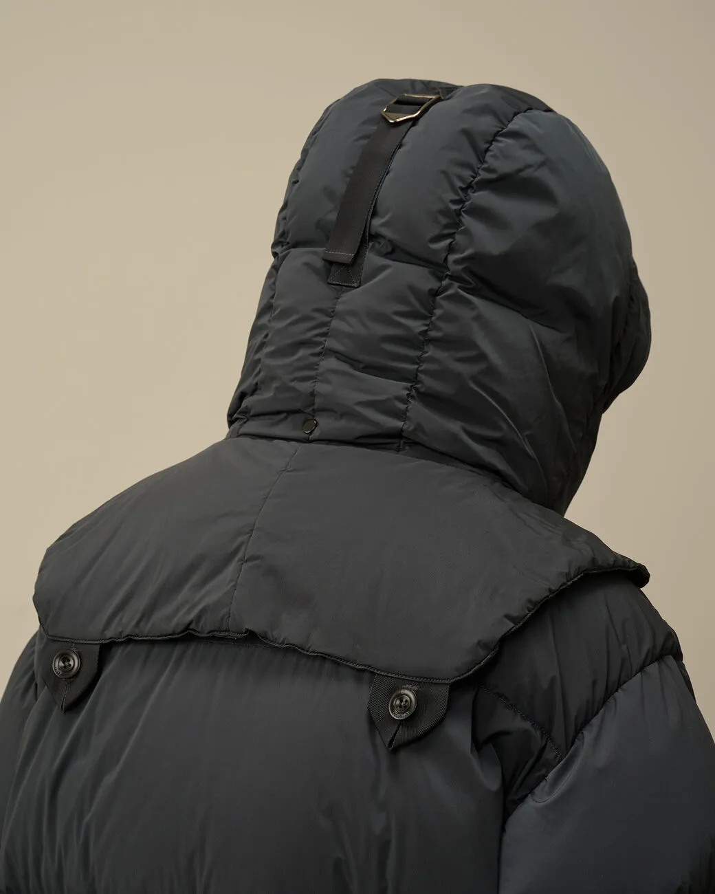 Nycra-R Buttoned Hood Long Down Jacket Black Sand