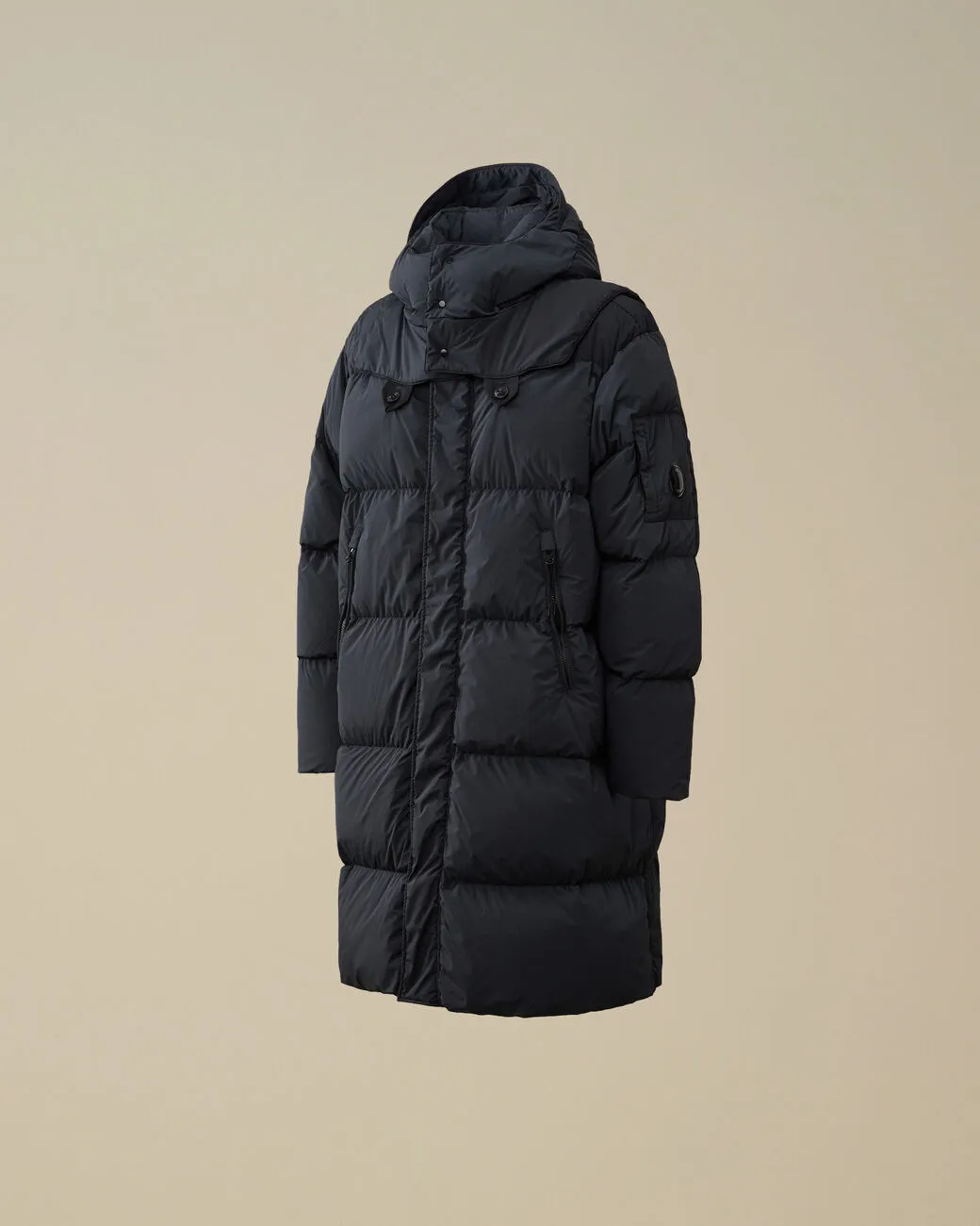Nycra-R Buttoned Hood Long Down Jacket Black Sand