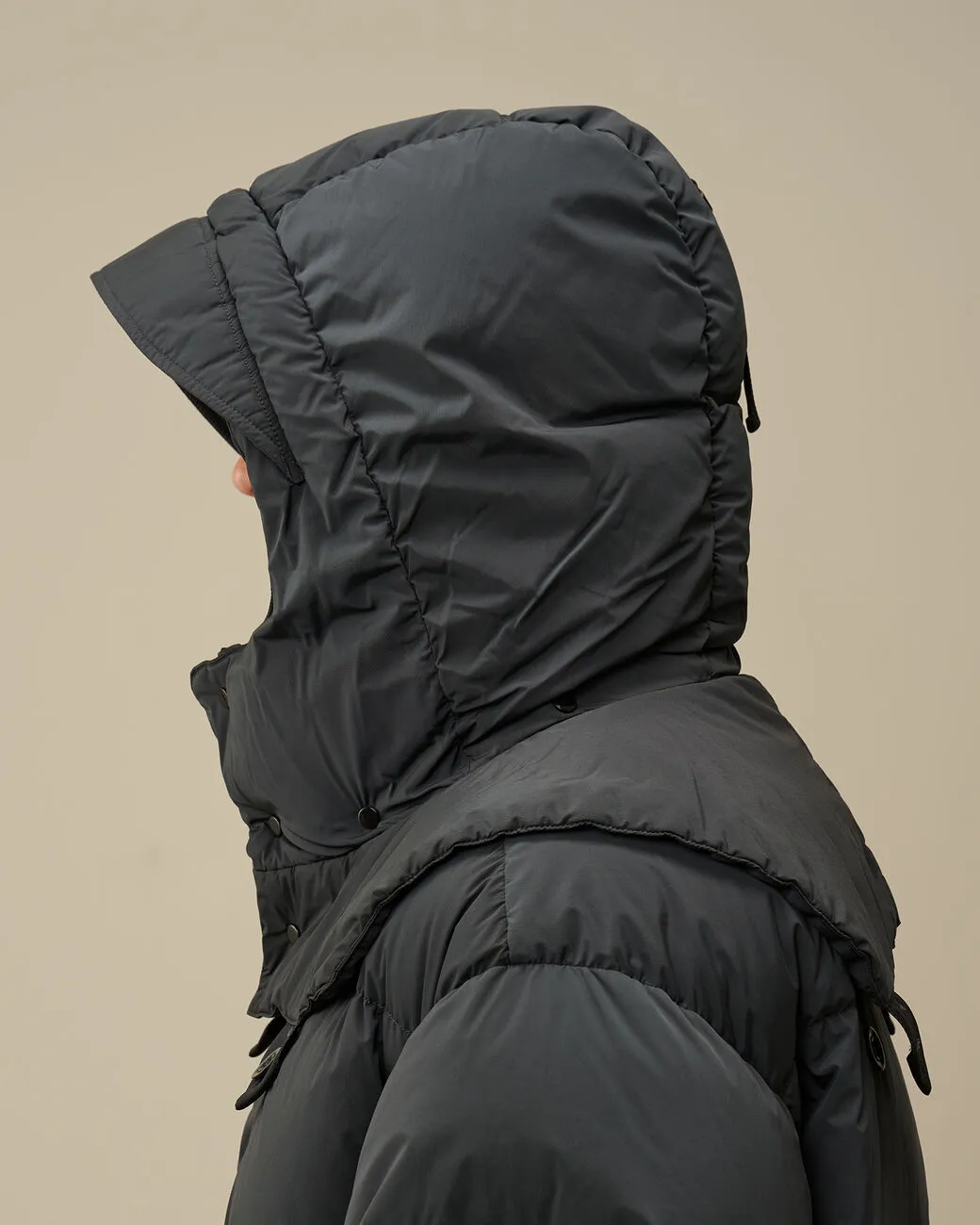 Nycra-R Buttoned Hood Long Down Jacket Black Sand