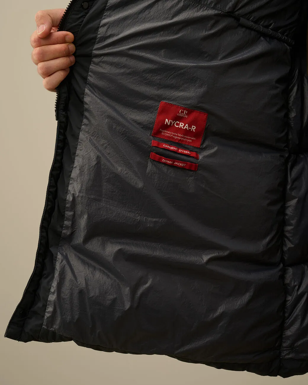 Nycra-R Buttoned Hood Long Down Jacket Black Sand