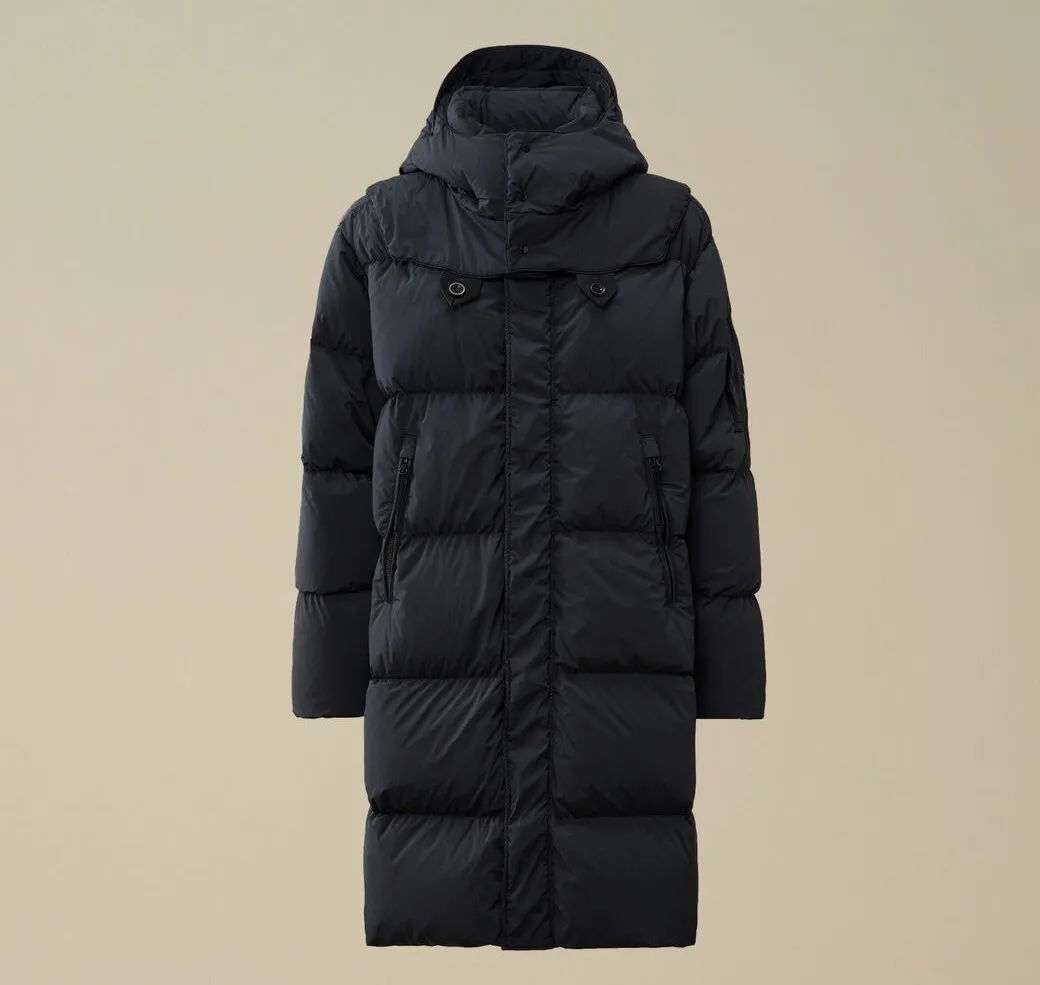 Nycra-R Buttoned Hood Long Down Jacket Black Sand