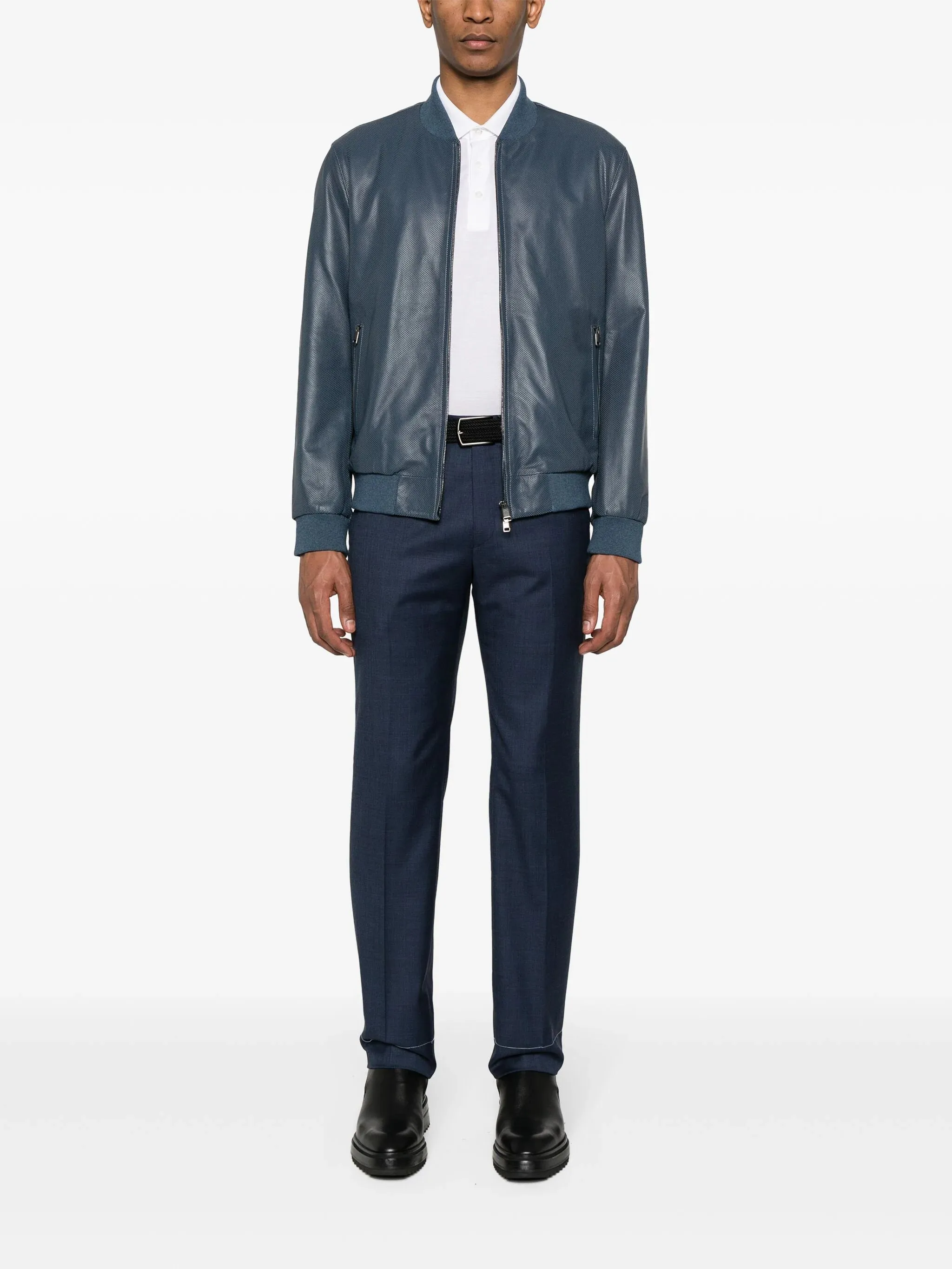 Perforated Leather Bomber Jacket