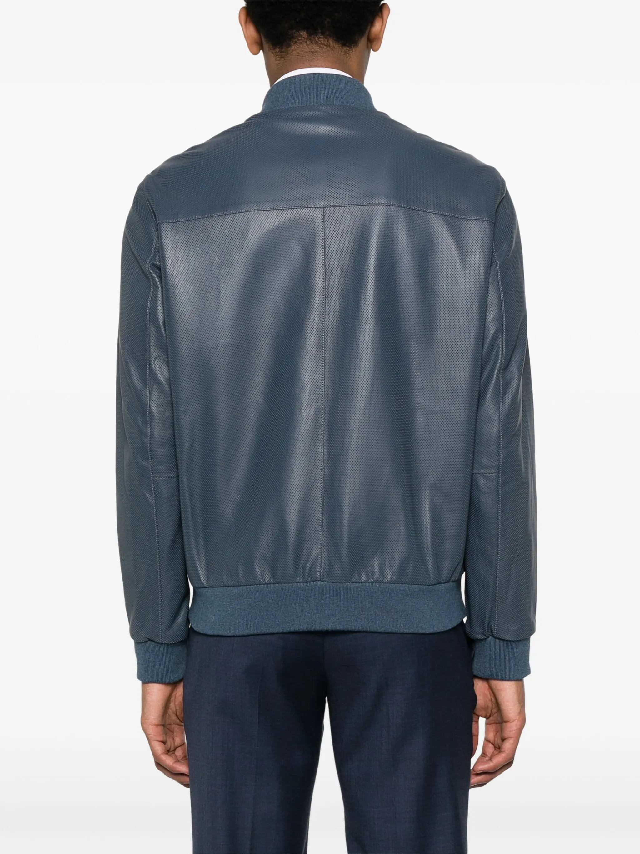 Perforated Leather Bomber Jacket