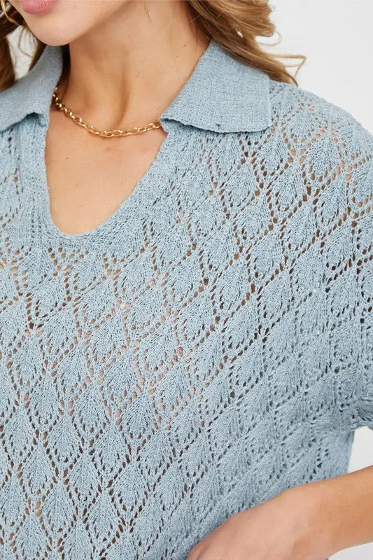 Pointelle Knit Top - Blue