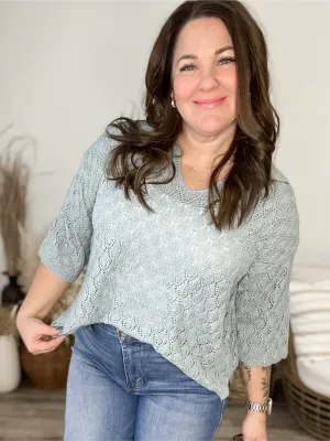 Pointelle Knit Top - Blue
