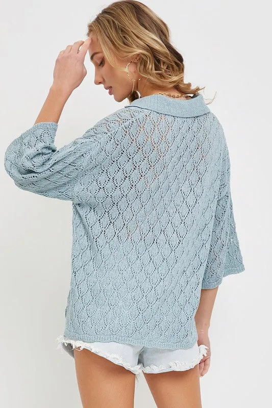 Pointelle Knit Top - Blue