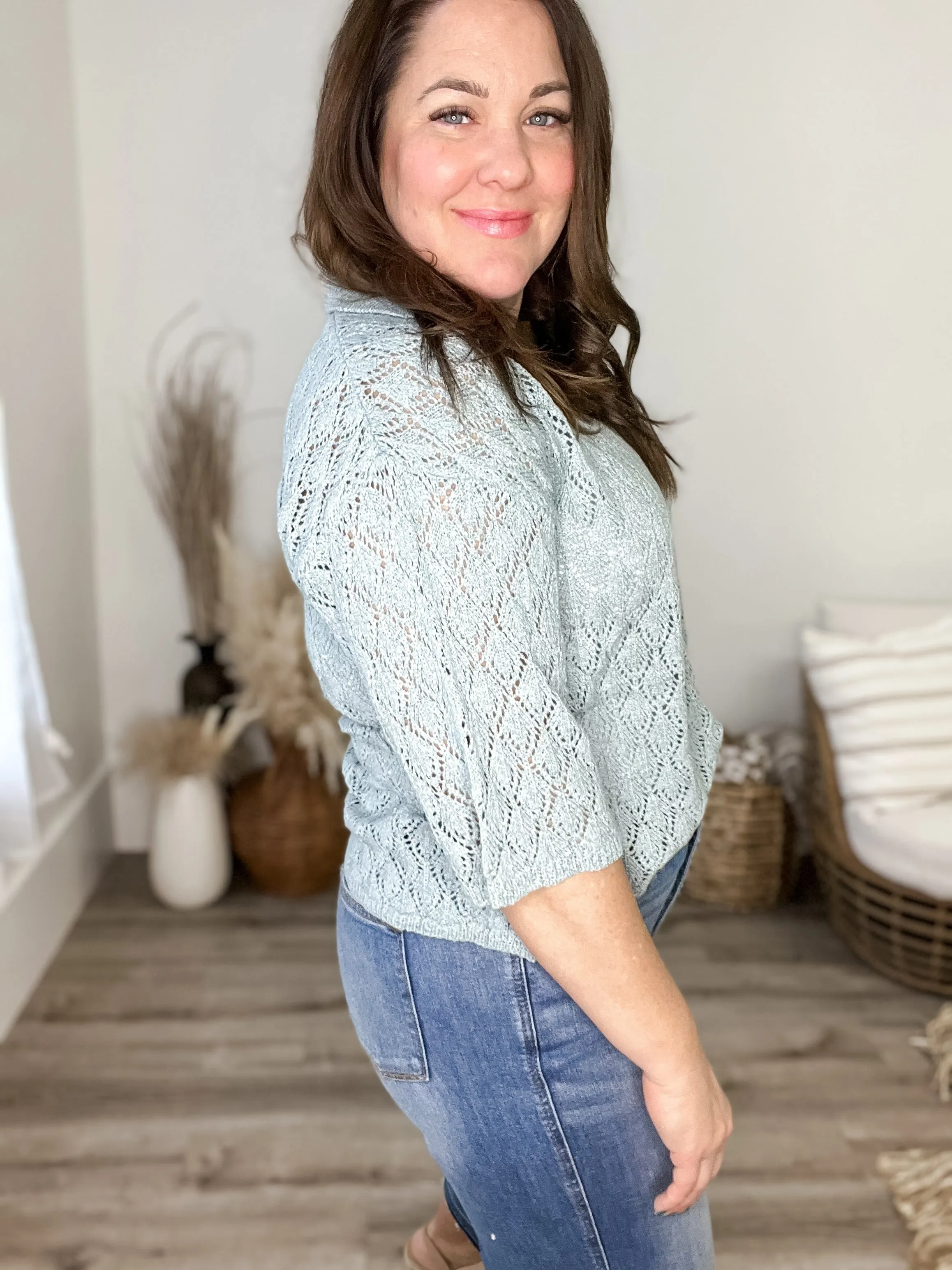 Pointelle Knit Top - Blue