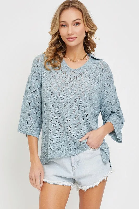 Pointelle Knit Top - Blue