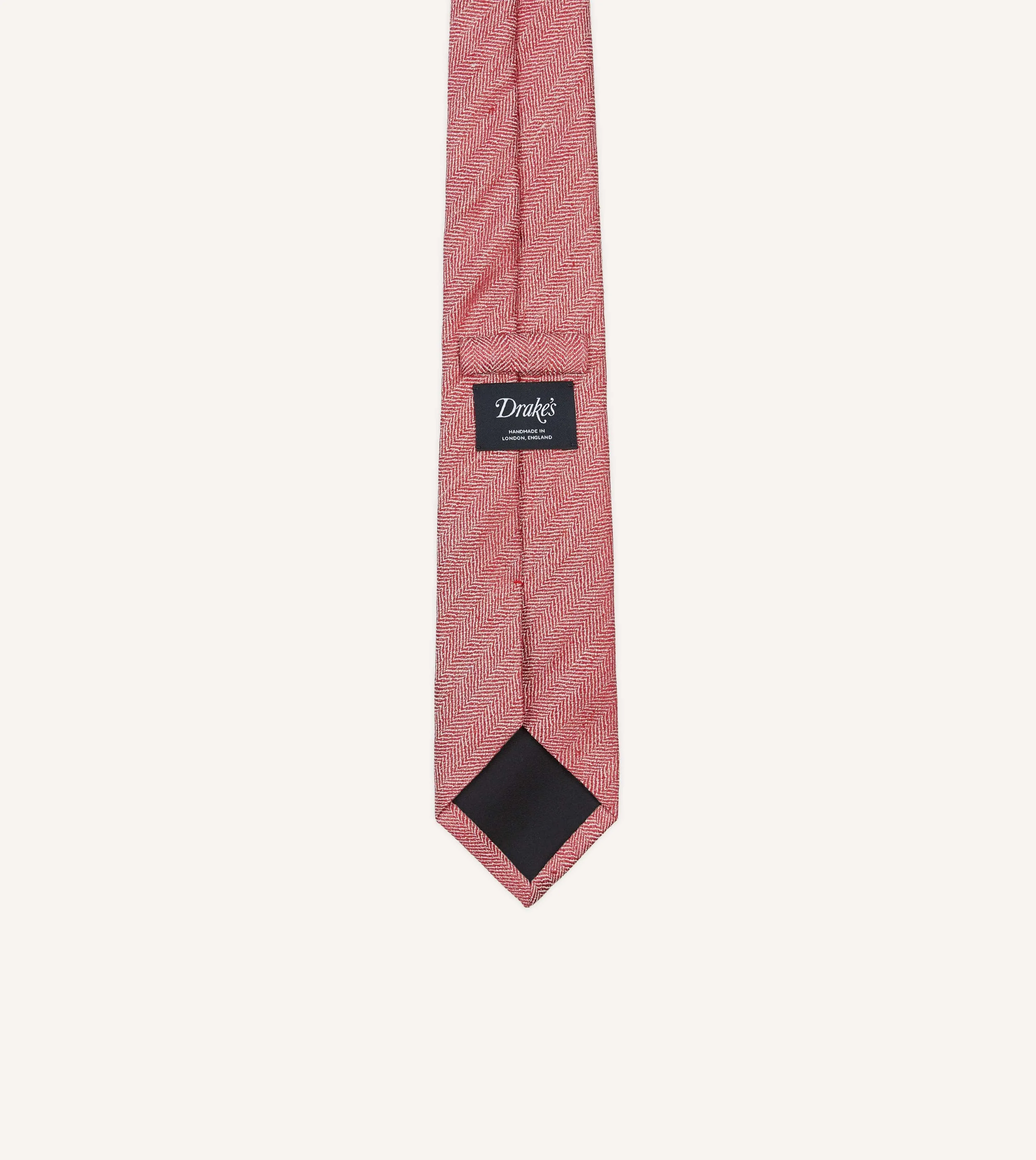 Red and Ecru Herringbone Linen Silk Tipped Tie