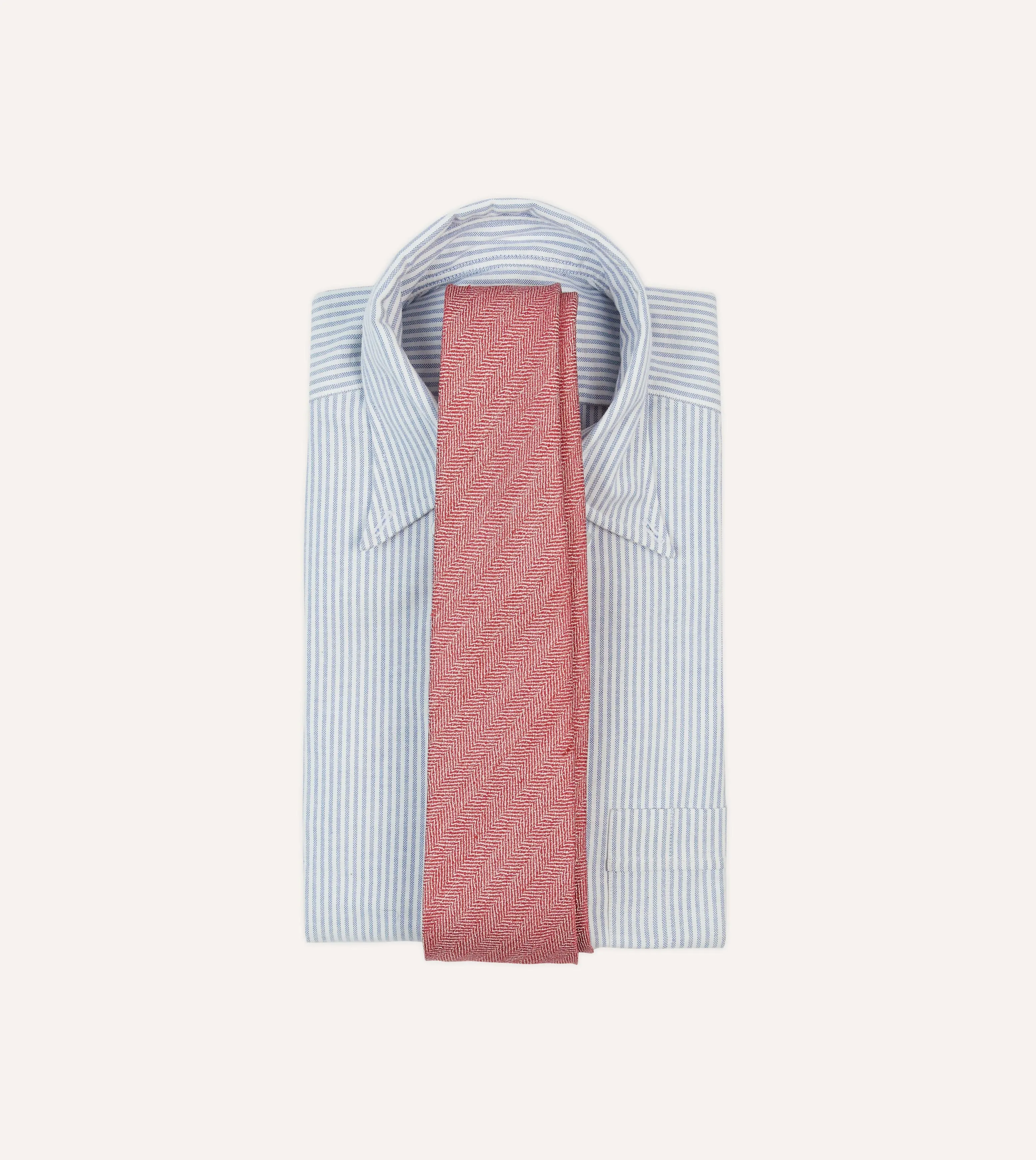 Red and Ecru Herringbone Linen Silk Tipped Tie