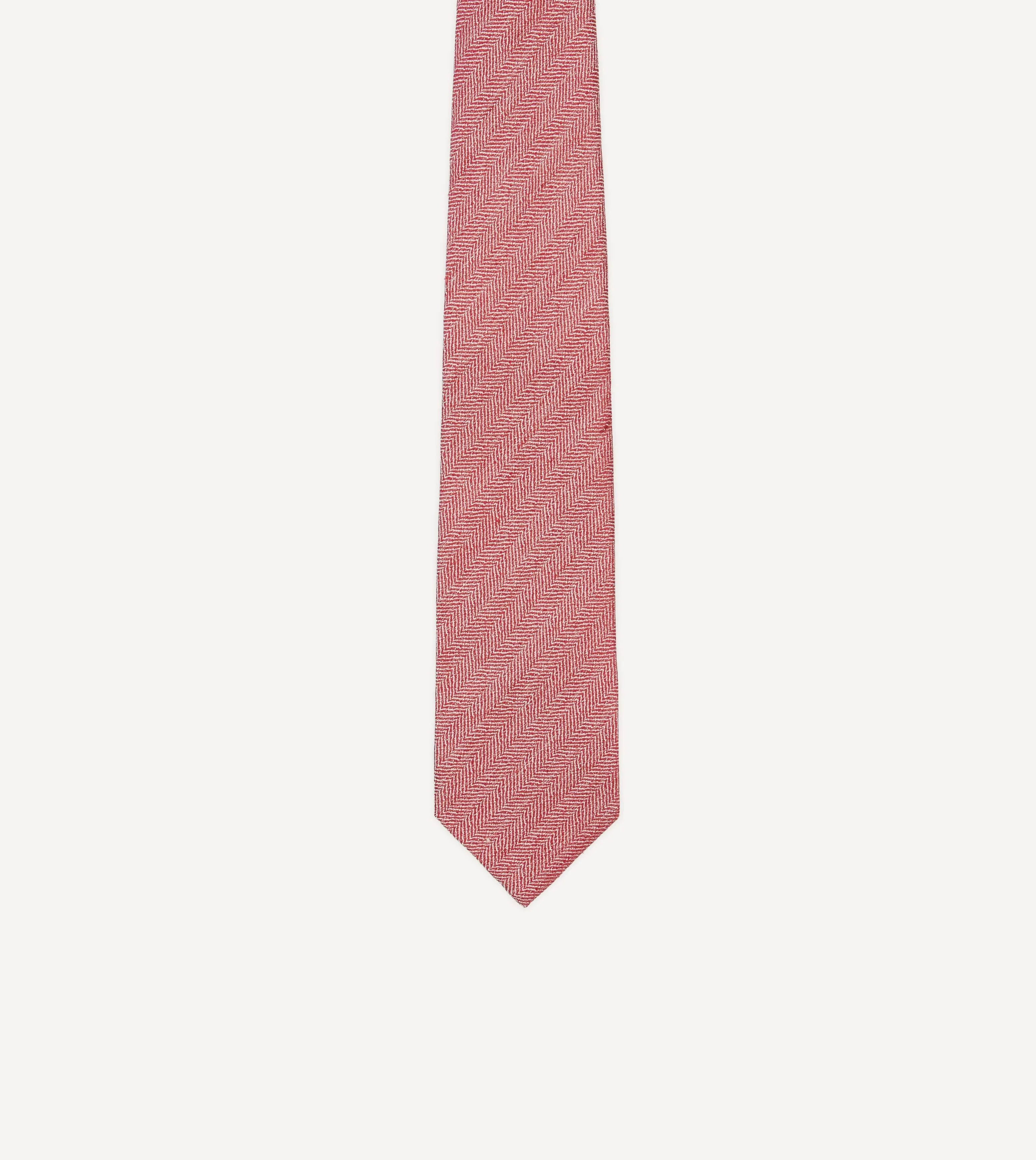 Red and Ecru Herringbone Linen Silk Tipped Tie