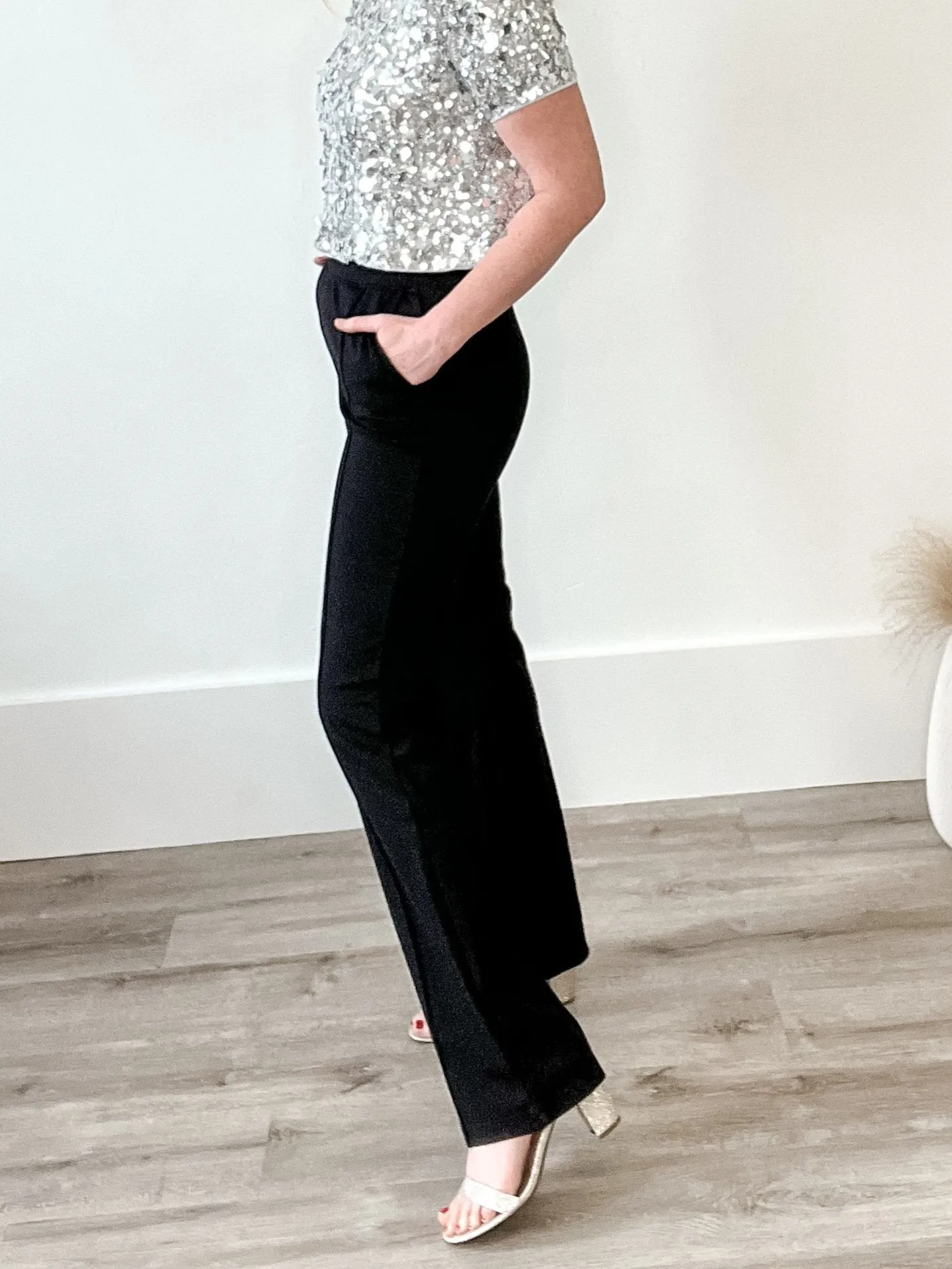 Seam Detail Knit Pants - Black